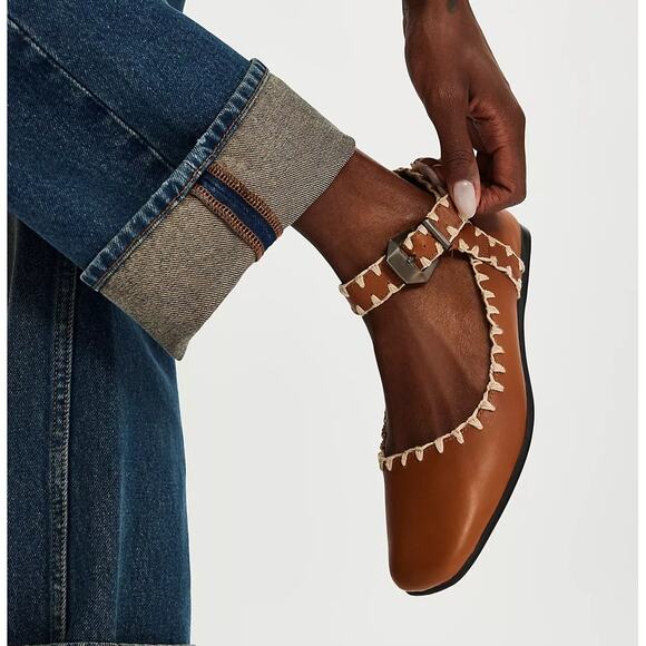 Free People Crochet Mystic Mary Jane Flats In Tan Size 40 / 9.5 US NEW - Picture 1 of 10